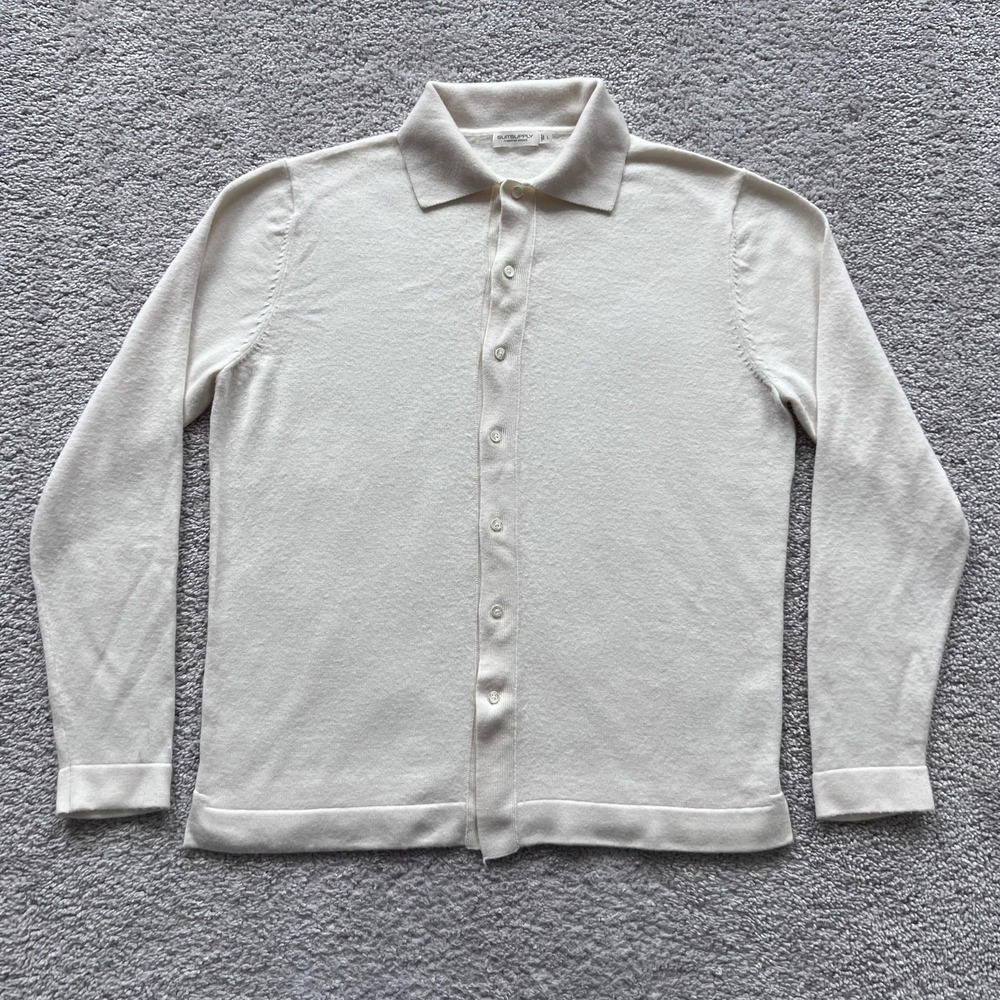 Suitsupply Merino Wool Cardigan Sweater Mens L Cream Collared Button Knit